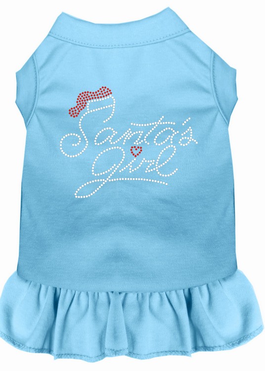 Santa's Girl Rhinestone Dog Dress Baby Blue Lg